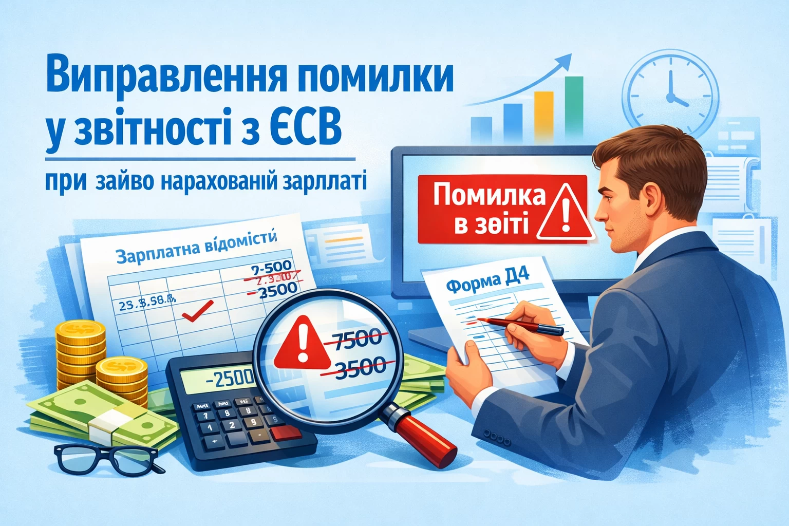 Виправлення помилки у звітності з ЄСВ при зайво нарахованій зарплаті