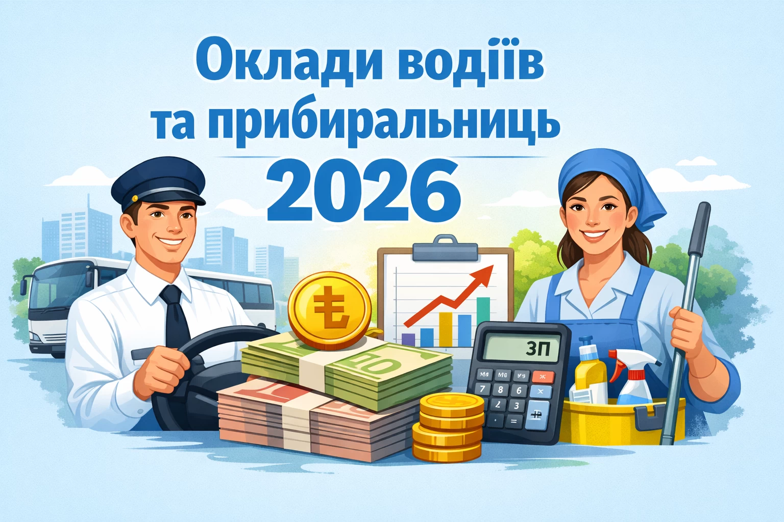 Оклади водіїв та прибиральниць 2026