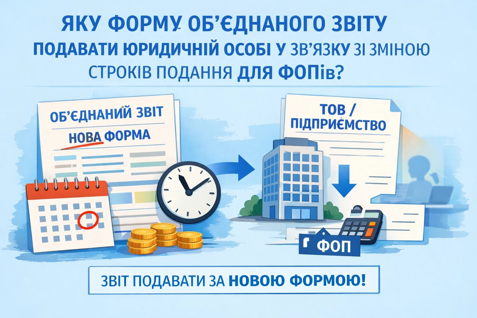 За якою формою Об'єднанного звіту слід звітувати юридичній особі у зв'язку із зміною строків подання цього звіту для ФОПів?