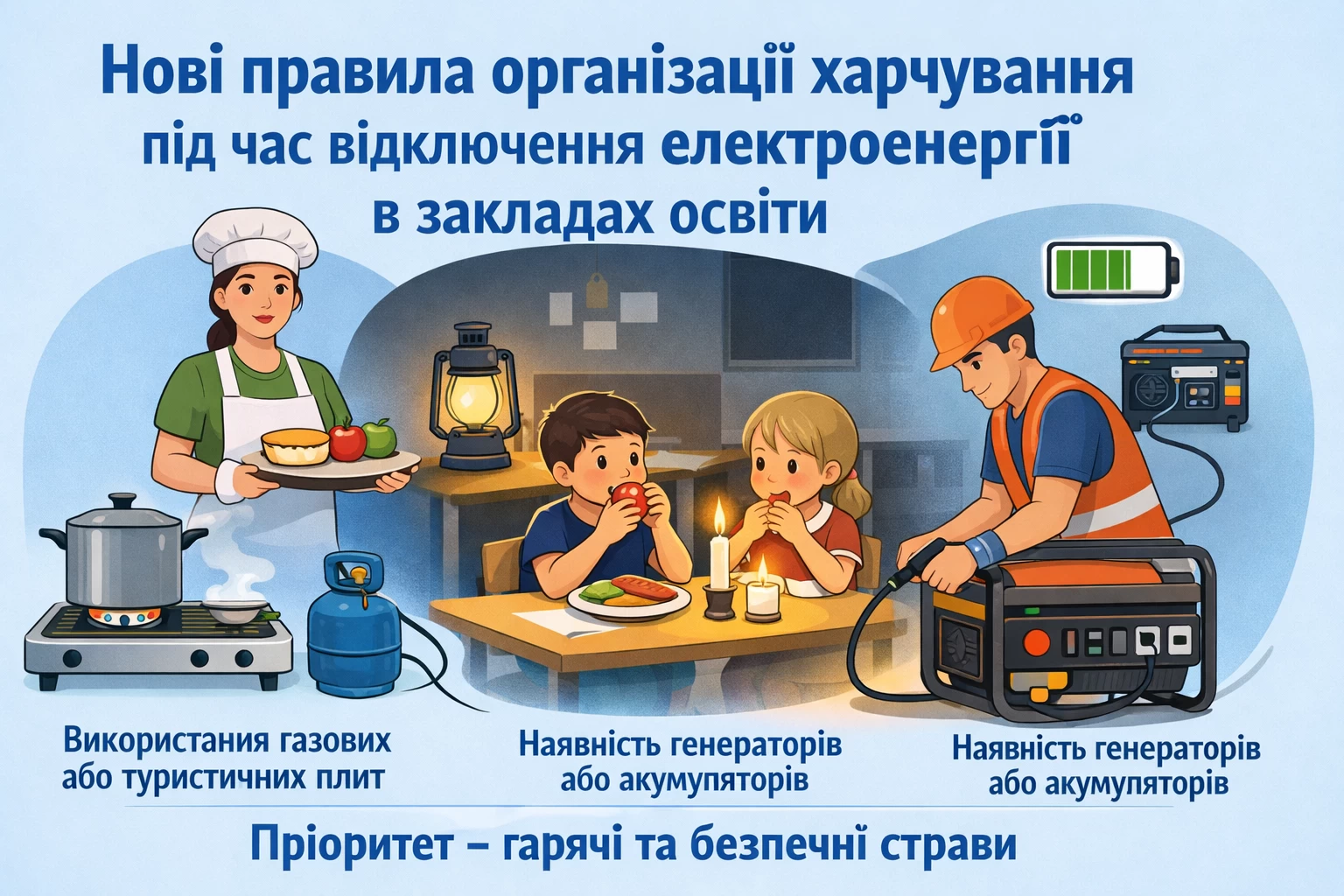 МОН роз’яснило нові правила організації харчування в закладах освіти під час відсутності електропостачання