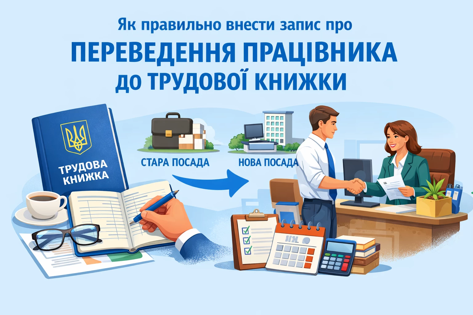 Як правильно внести запис про переведення працівника до трудової книжки