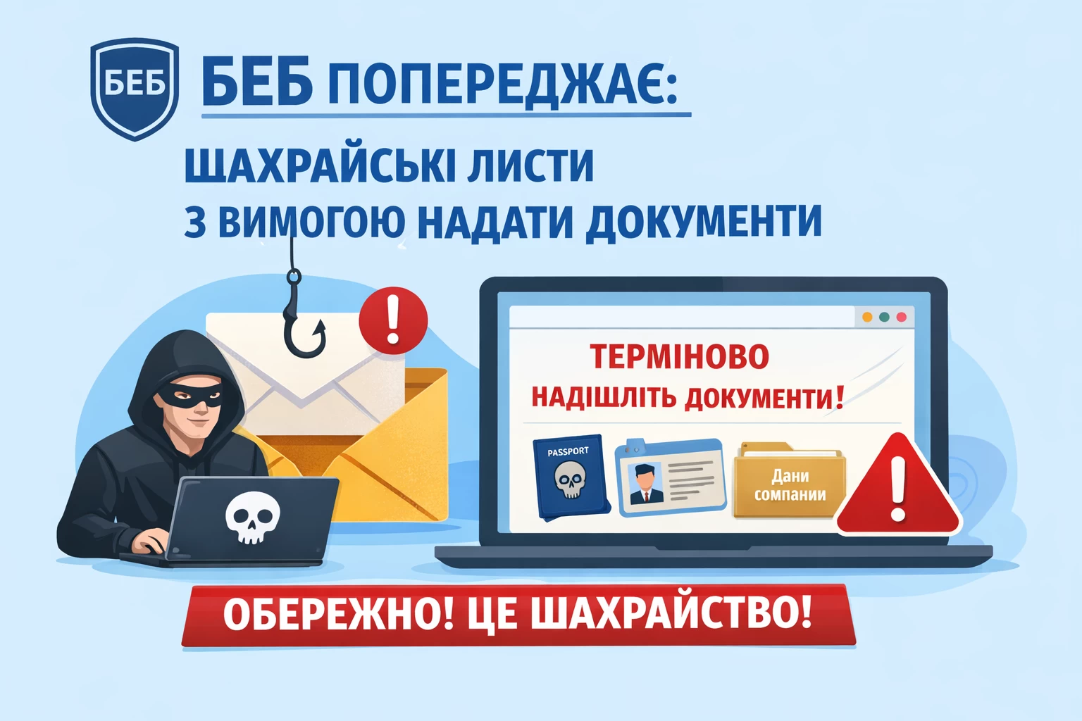 БЕБ попереджає про шахрайські листи з вимогою надати документи