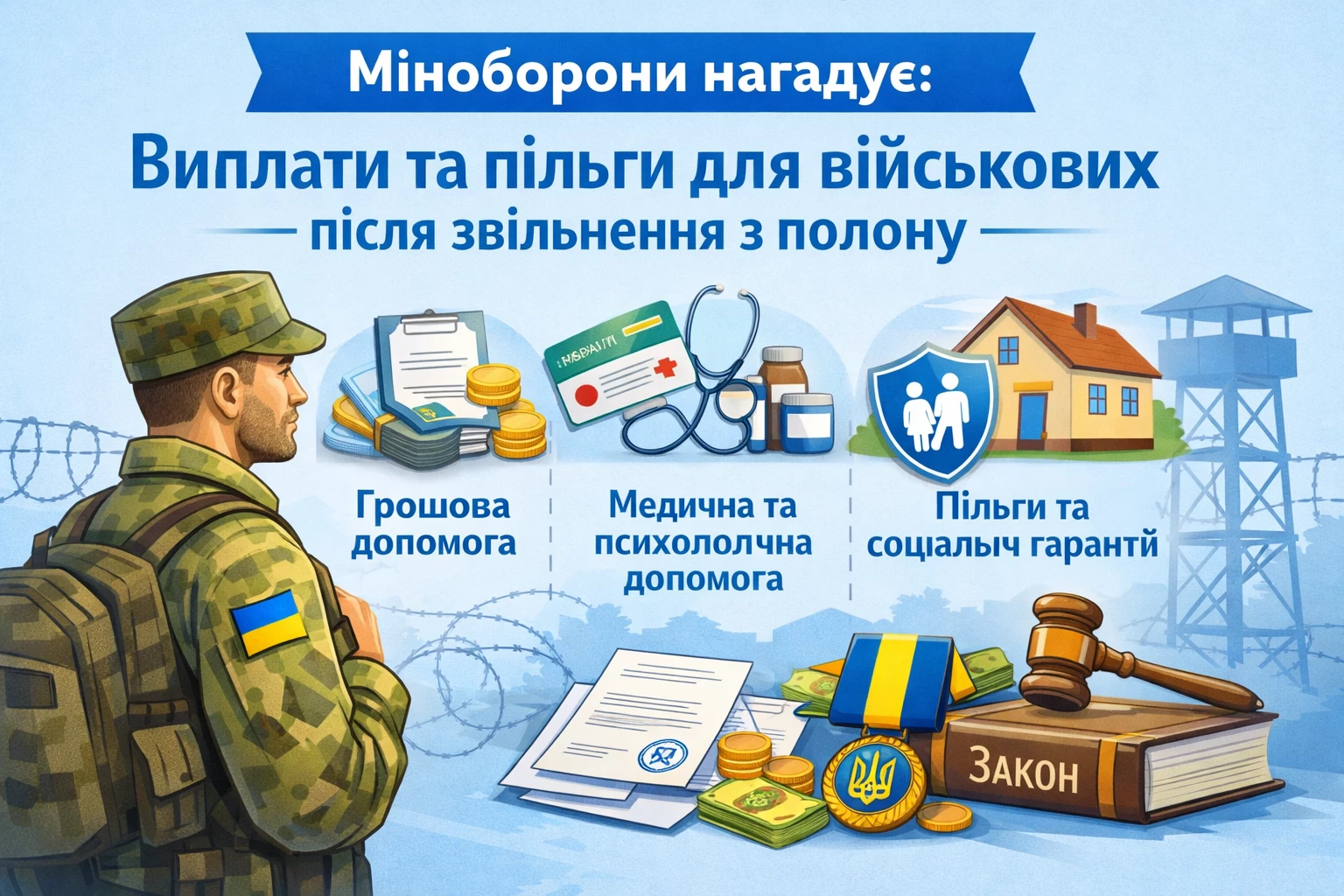 Міноборони нагадує, які виплати та пільги отримують військові після звільнення з полону