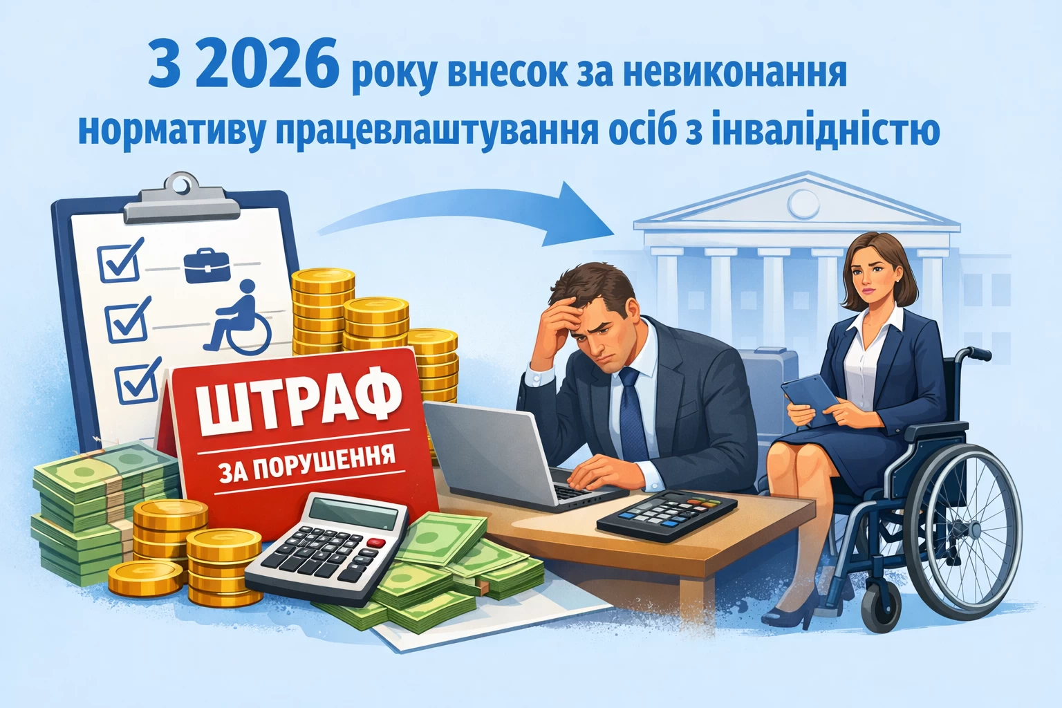 Бюджетні установи з 2026 року сплачуватимуть внесок за невиконання нормативу працевлаштування осіб з інвалідністю