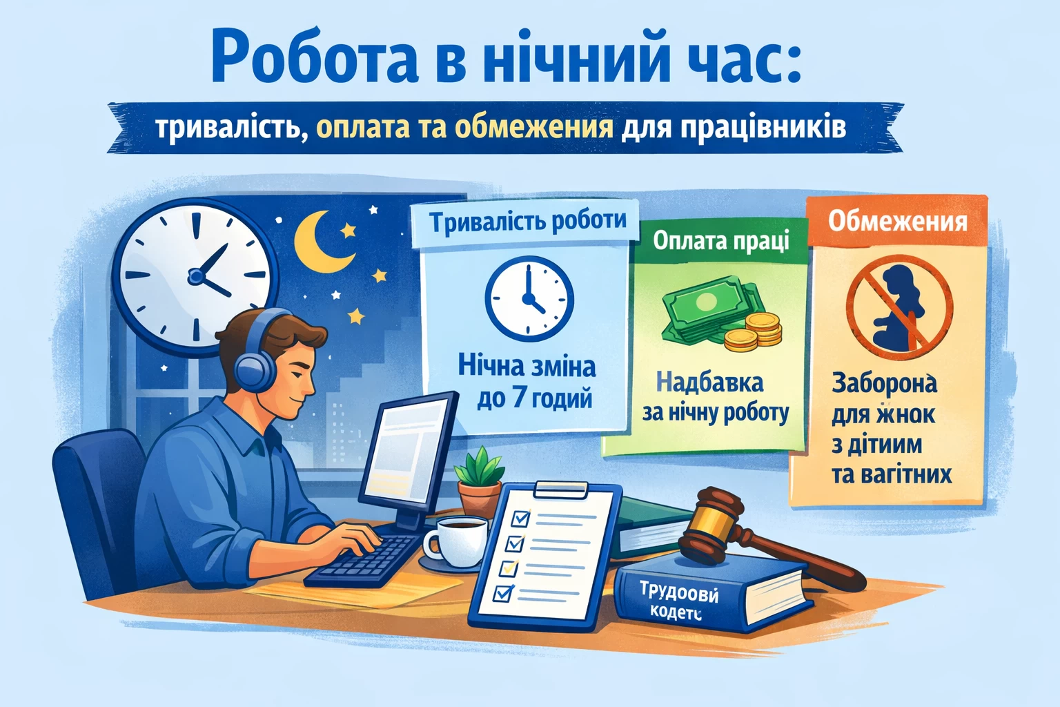 Робота в нічний час: тривалість, оплата та обмеження для працівників