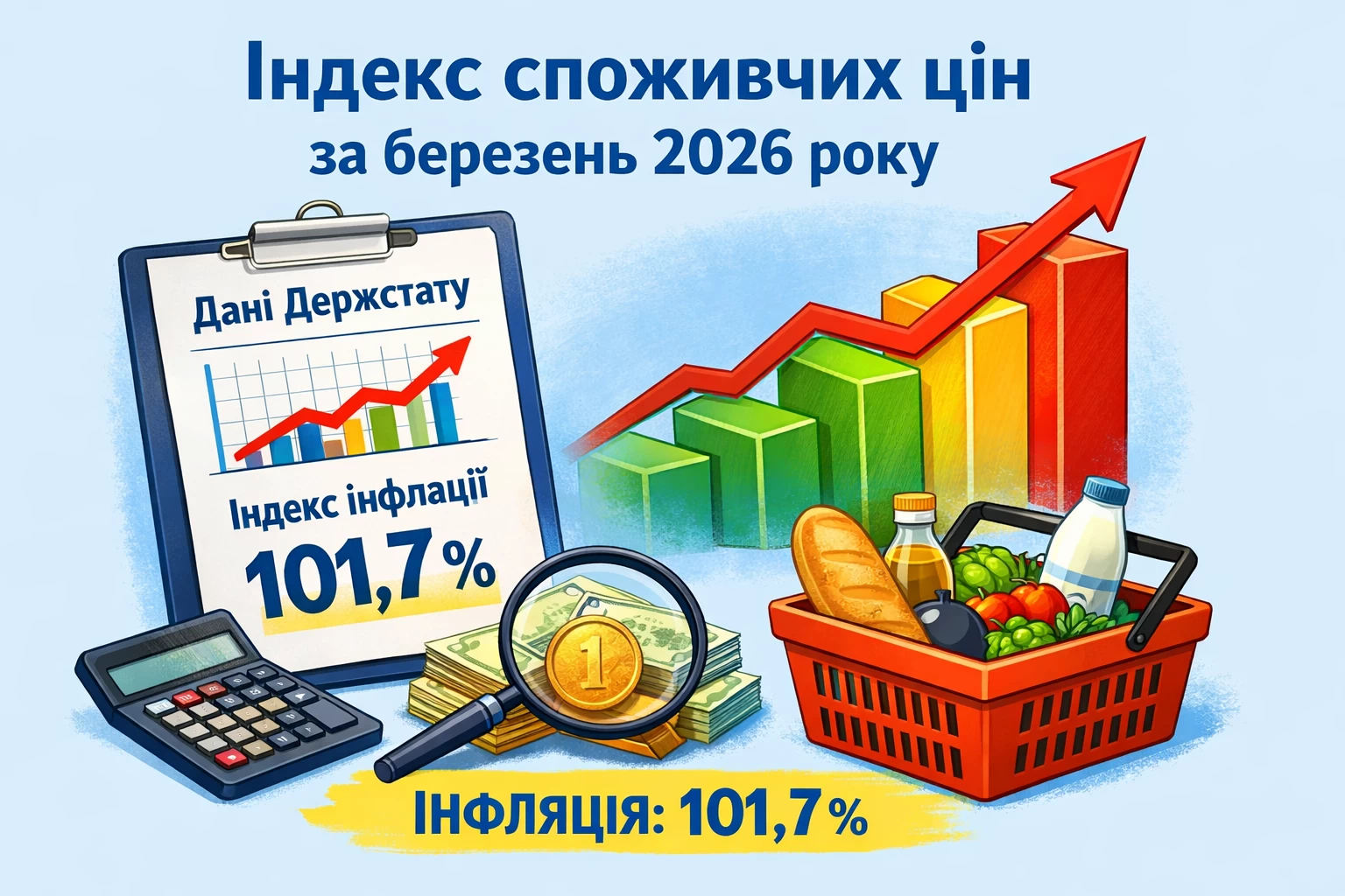 За даними Держстату індекс споживчих цін (індекс інфляції) за березень 2026 року - 101,7 %.