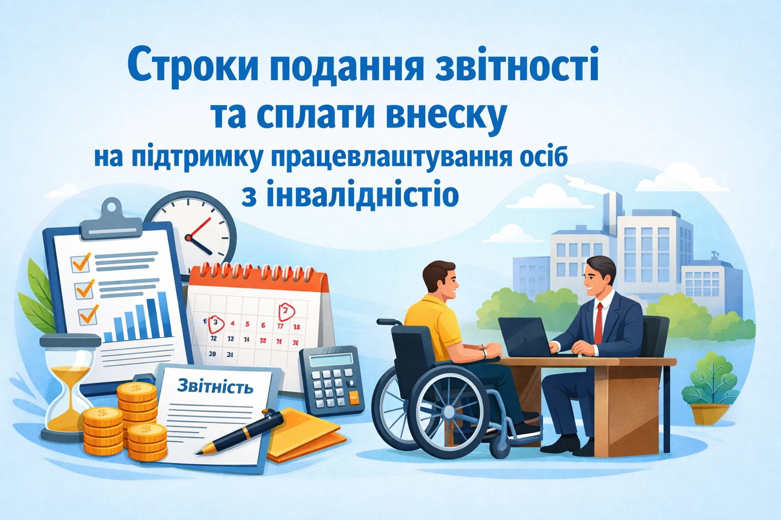Строки подання звітності та сплати внеску на підтримку працевлаштування осіб з інвалідністю