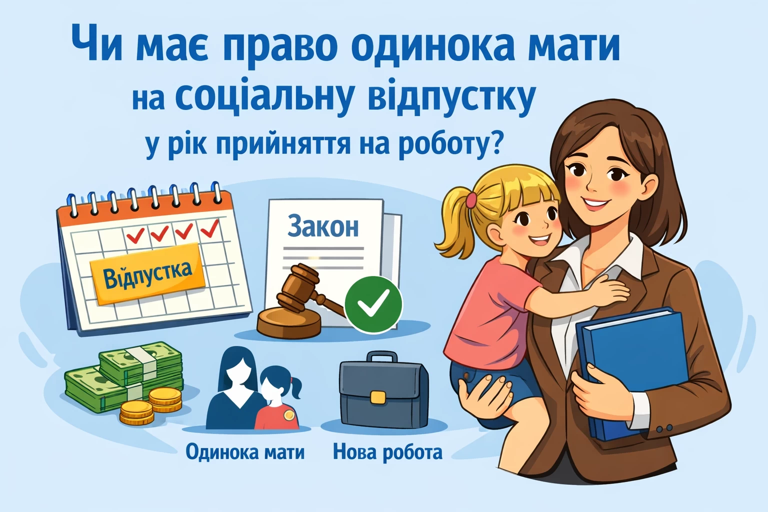 Чи має право одинока мати на соціальну відпустку у рік прийняття на роботу
