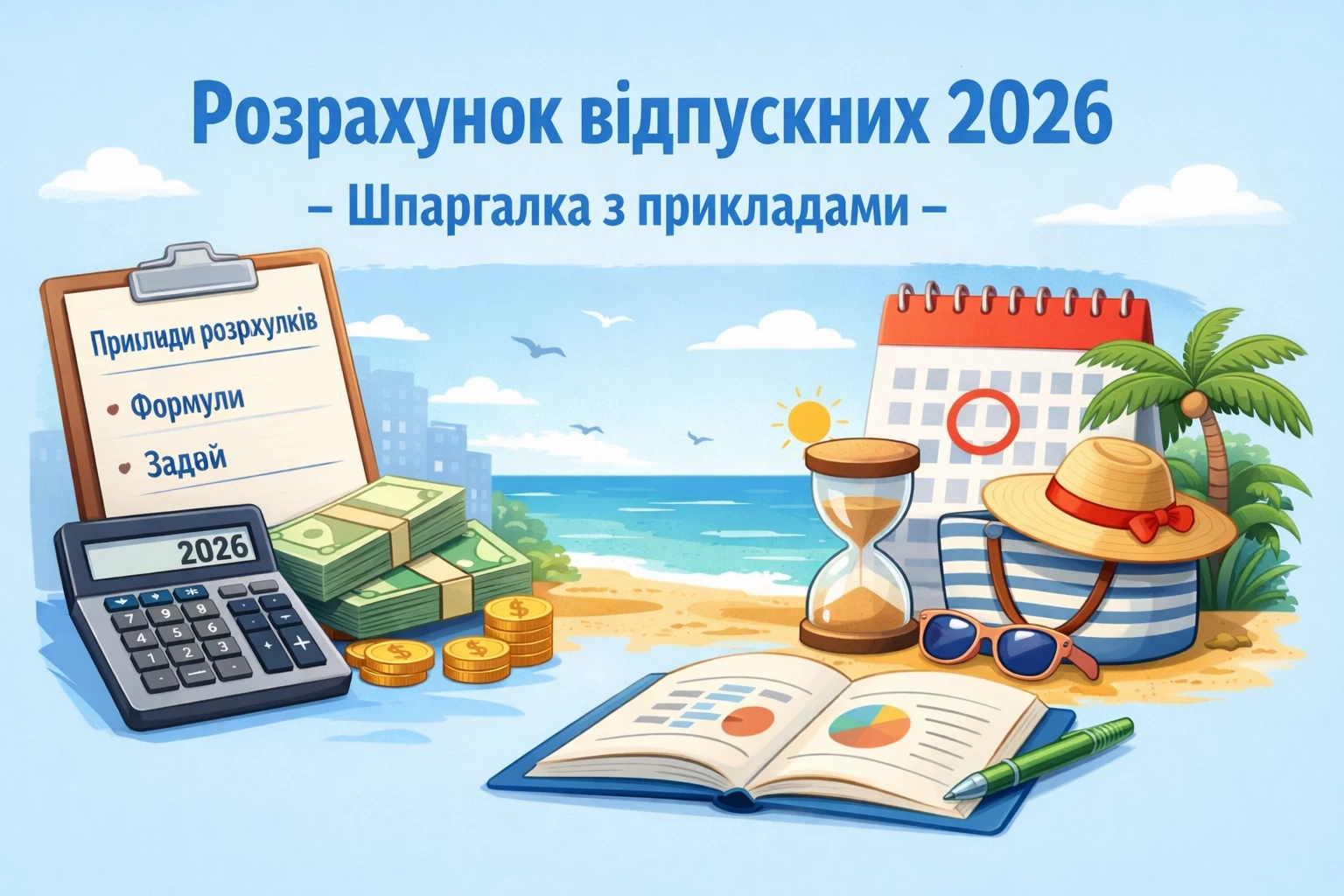Розрахунок відпускних 2026 - шпаргалка з прикладами