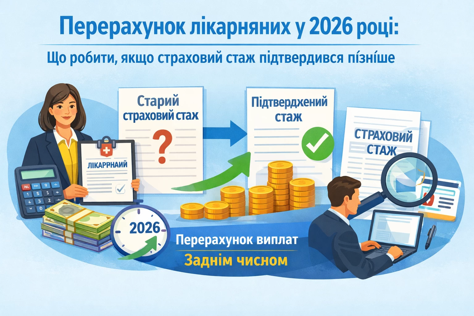 Перерахунок лікарняних у 2026 році: що робити, якщо страховий стаж підтвердився пізніше