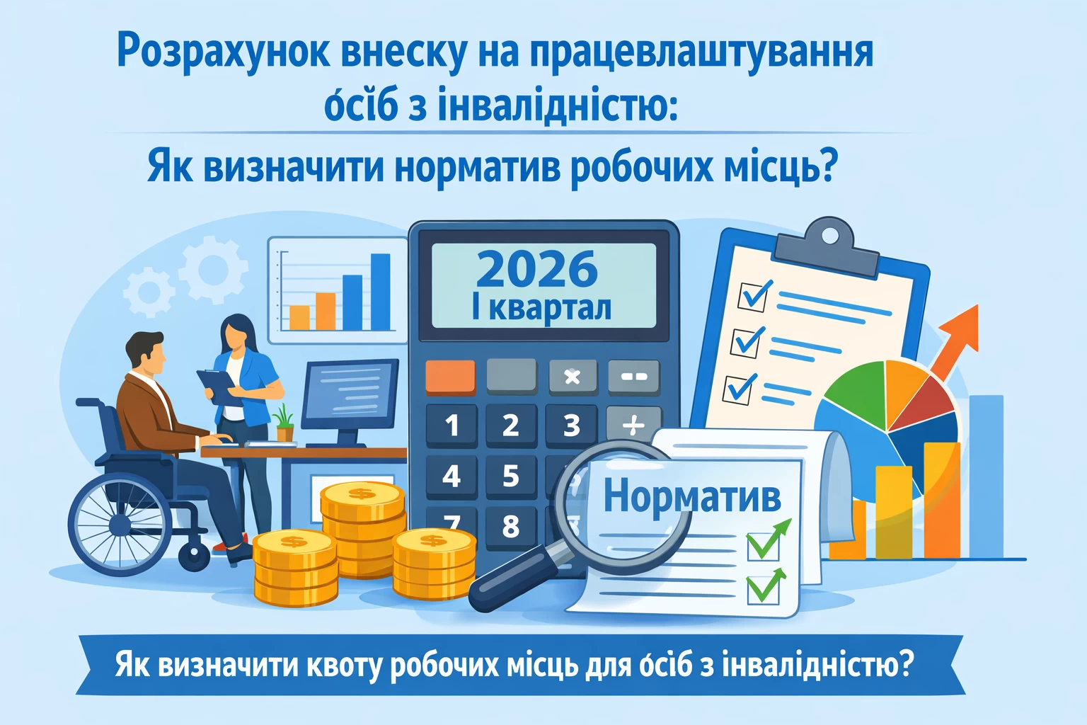 Закінчився І квартал 2026 року. Отже, настав час замислитися над розрахунком внеску на підтримку працевлаштування осіб з інвалідністю. Розмір внеску залежить від виконання роботодавцем нормативу зі створення робочих місць для осіб з інвалідністю. Про те, як визначити цей норматив, ітиметься в нашій статті.