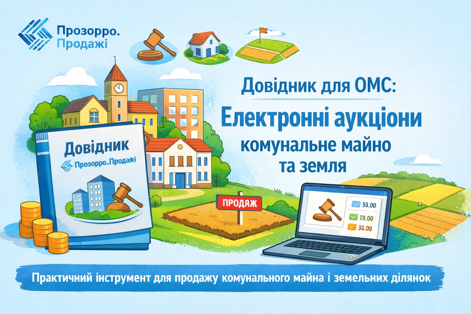 Прозорро.Продажі презентували комплексний довідник для органів місцевого самоврядування (ОМС). Це практичний інструмент для проведення електронних торгів з реалізації комунального майна і земельних ділянок.