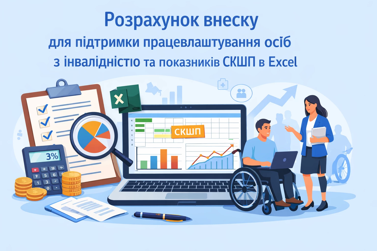 Розрахунок внеску  для підтримки працевлаштування осіб з інвалідністю та показників СКШП в екселі 