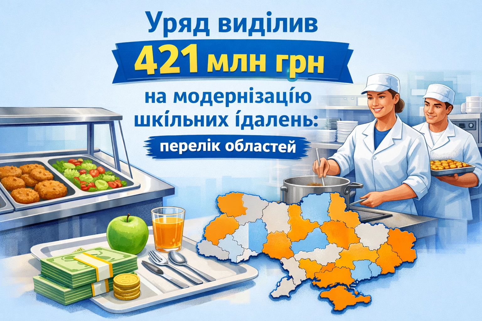 Уряд виділив 421 млн грн на модернізацію шкільних їдалень: перелік областей