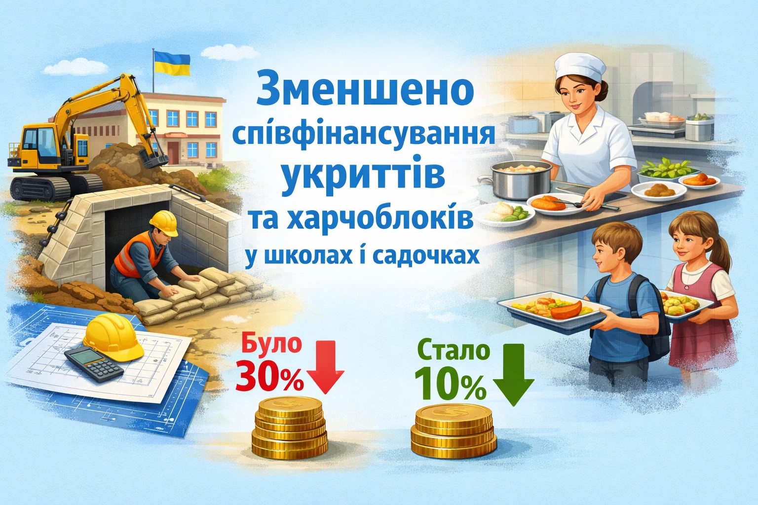 Для прифронтових регіонів зменшено частку співфінансування проєктів із побудови укриттів та харчоблоків у школах і садочках