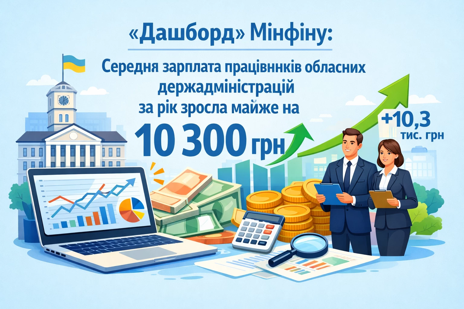 «Дашборд» Мінфіну: середня зарплата працівників обласних держадміністрацій за рік зросла майже на 10,3 тис. грн