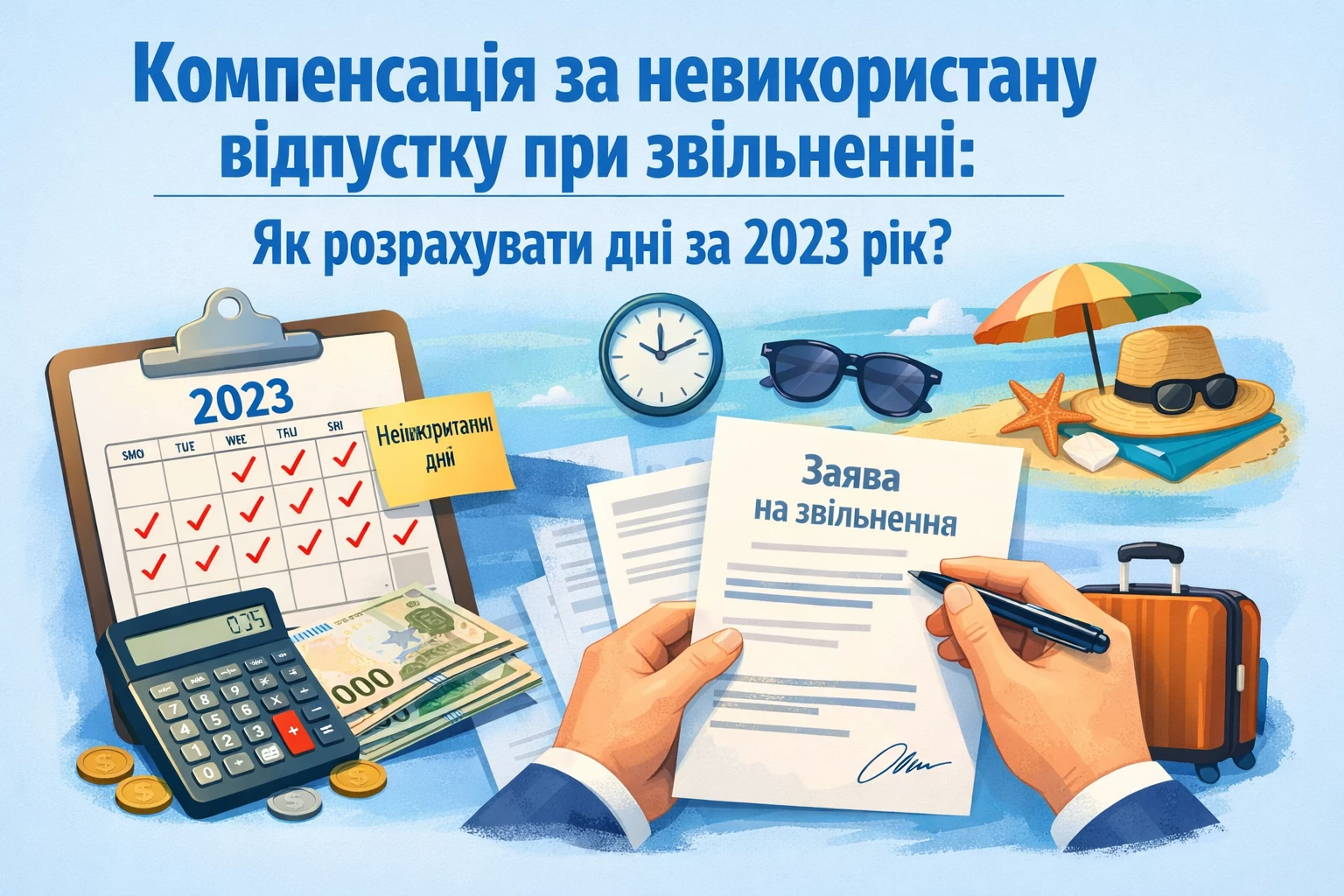 Як розрахувати компенсацію за невикористану відпустку при звільненні, якщо залишилися дні за 2023 рік