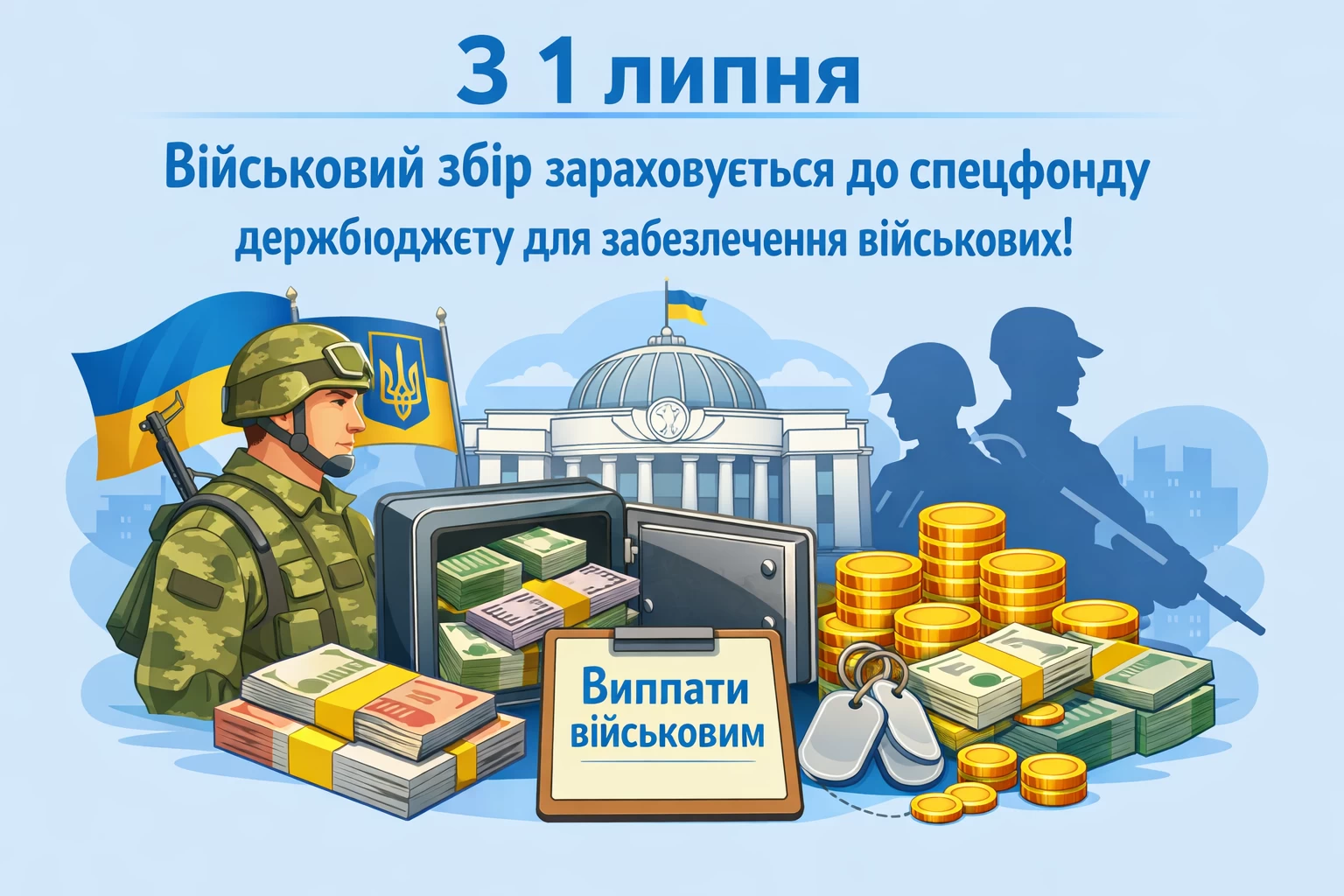 З 1 липня військовий збір зараховується до спецфонду держбюджету для грошового забезпечення військовослужбовців