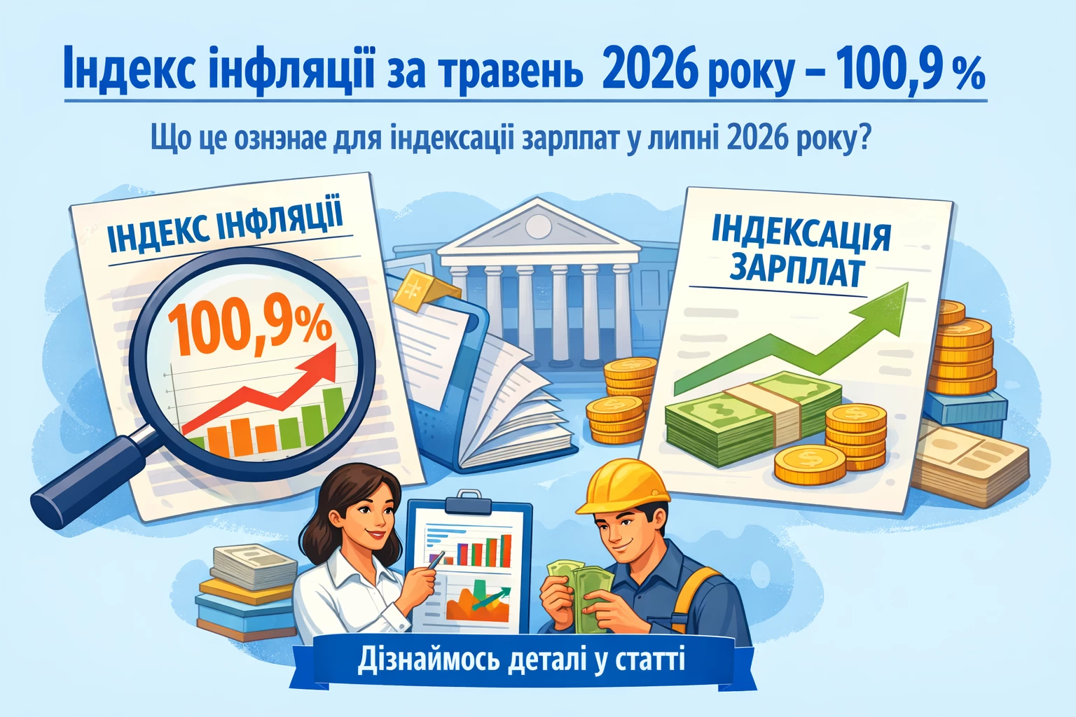 Індекс інфляції за травень 2026 року становить 100,9 %. Як впливає цей показник на індексацію зарплати працівників бюджетних установ у липні 2026 року? З’ясуємо у цій статті.