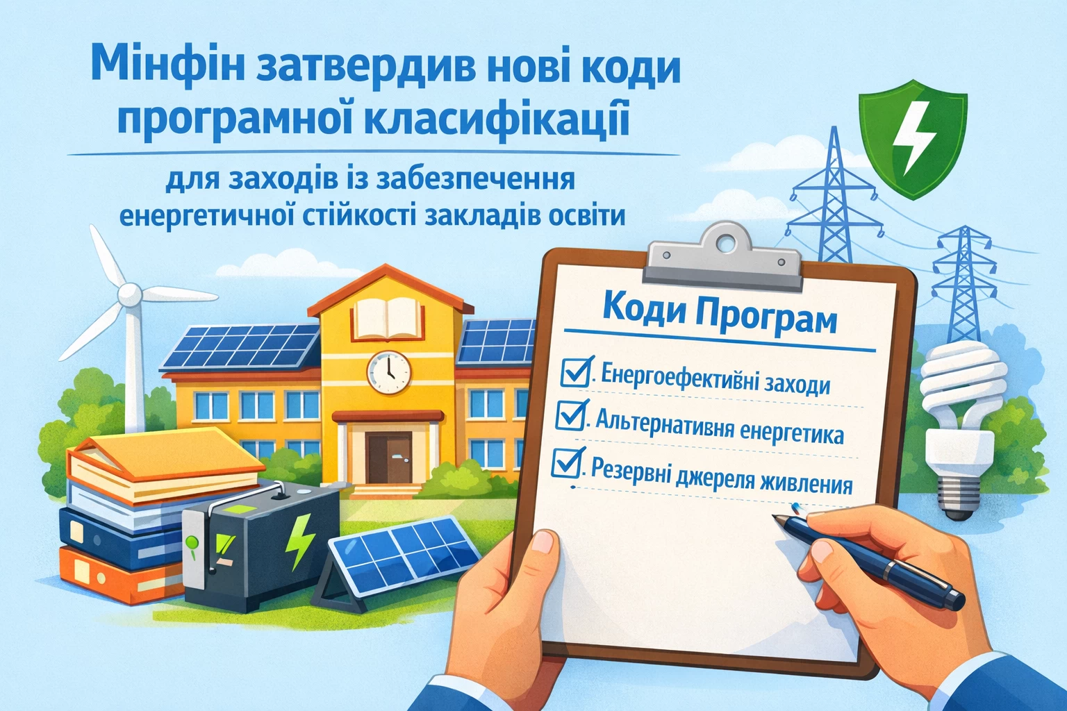 Мінфін затвердив нові коди програмної класифікації для заходів із забезпечення енергетичної стійкості закладів освіти