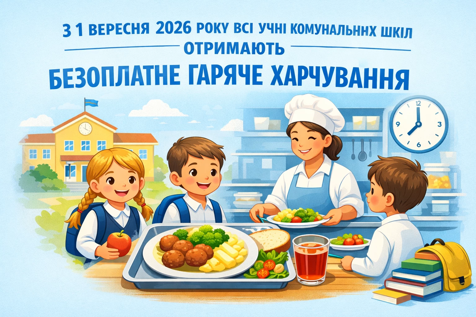 З 1 вересня 2026 року всі учні комунальних шкіл отримають безоплатне гаряче харчування