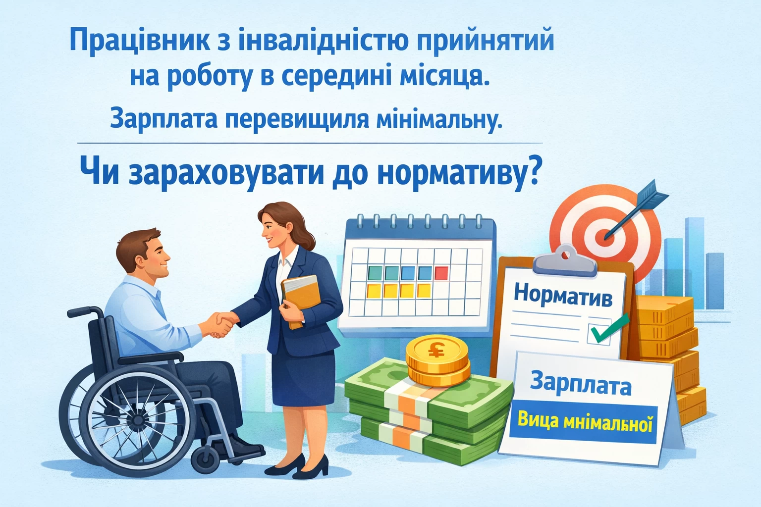Працівника з інвалідністю прийняли на роботу в середині місяця. Заробітна плата за цей місяць перевищила мінімальну. Чи можна врахувати такого працівника при виконанні нормативу?