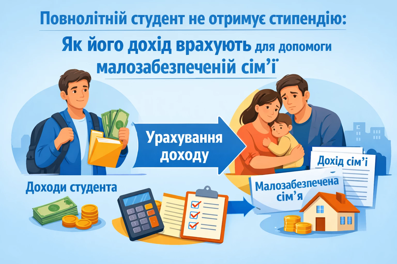 Повнолітній студент не отримує стипендію: як його дохід врахують для допомоги малозабезпеченій сім’ї
