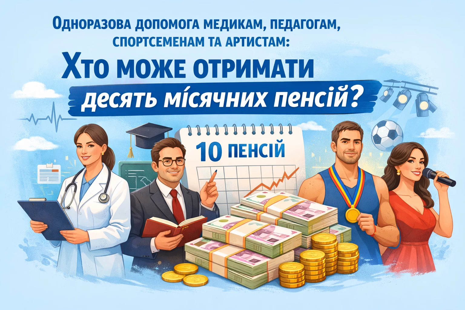 Одноразова допомога медикам, педагогам, спортсменам та артистам: хто може отримати десять місячних пенсій