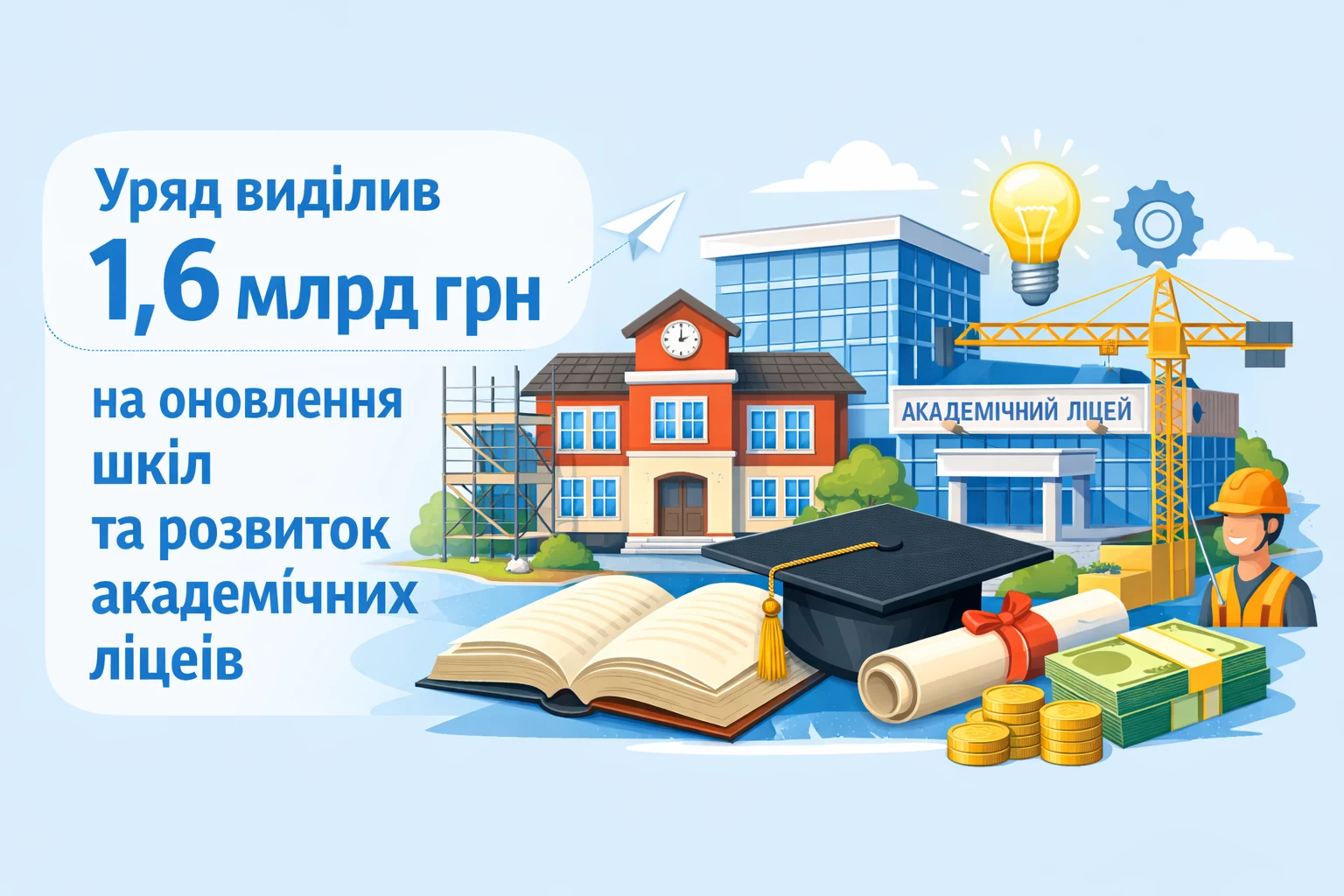 Уряд спрямував понад 1,6 млрд грн на модернізацію закладів освіти та розвиток академічних ліцеїв