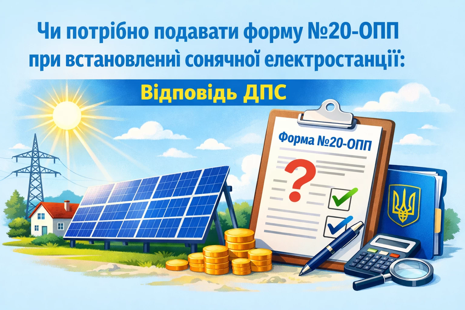Чи потрібно подавати форму №20-ОПП при встановленні сонячної електростанції: відповідь ДПС