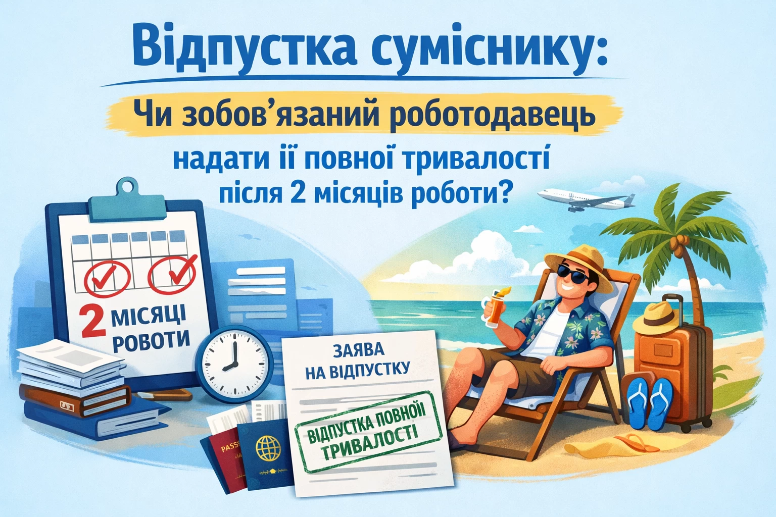 Відпустка суміснику: чи зобов'язаний роботодавець надати її повної тривалості після 2 місяців роботи