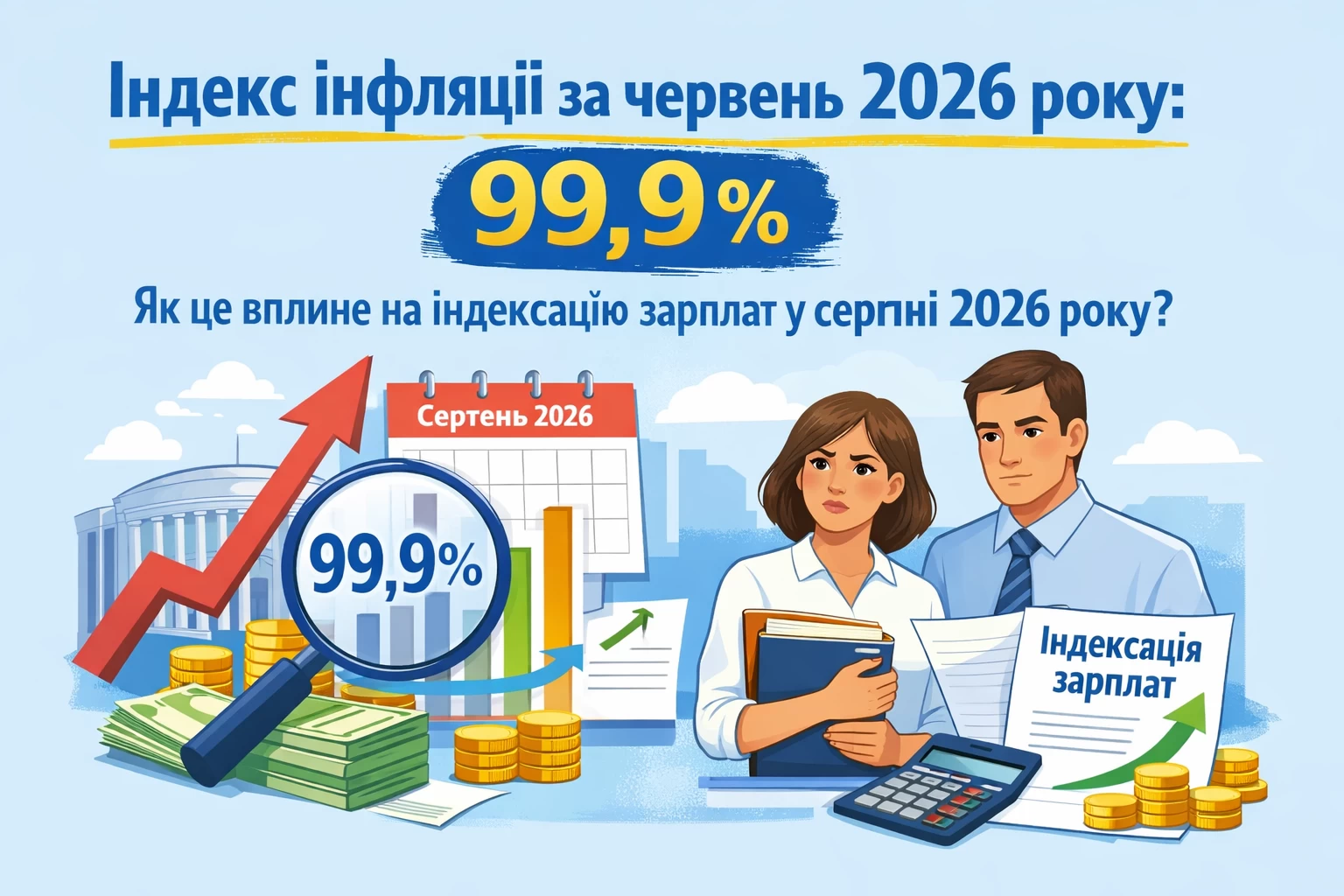 Індекс інфляції за червень 2026 року становить 99,9 %. Як впливає цей показник на індексацію зарплати працівників бюджетних установ у серпні 2026 року? З’ясуємо у цій статті.