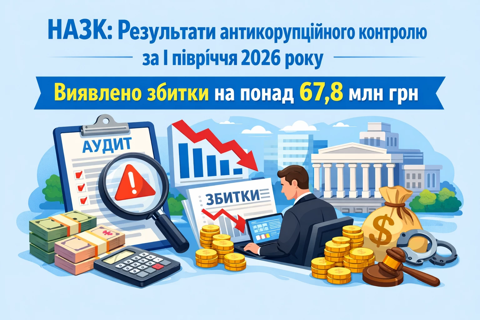 НАЗК оприлюднило результати антикорупційного контролю за І півріччя 2026 року: виявлено збитки на понад 67,8 млн грн