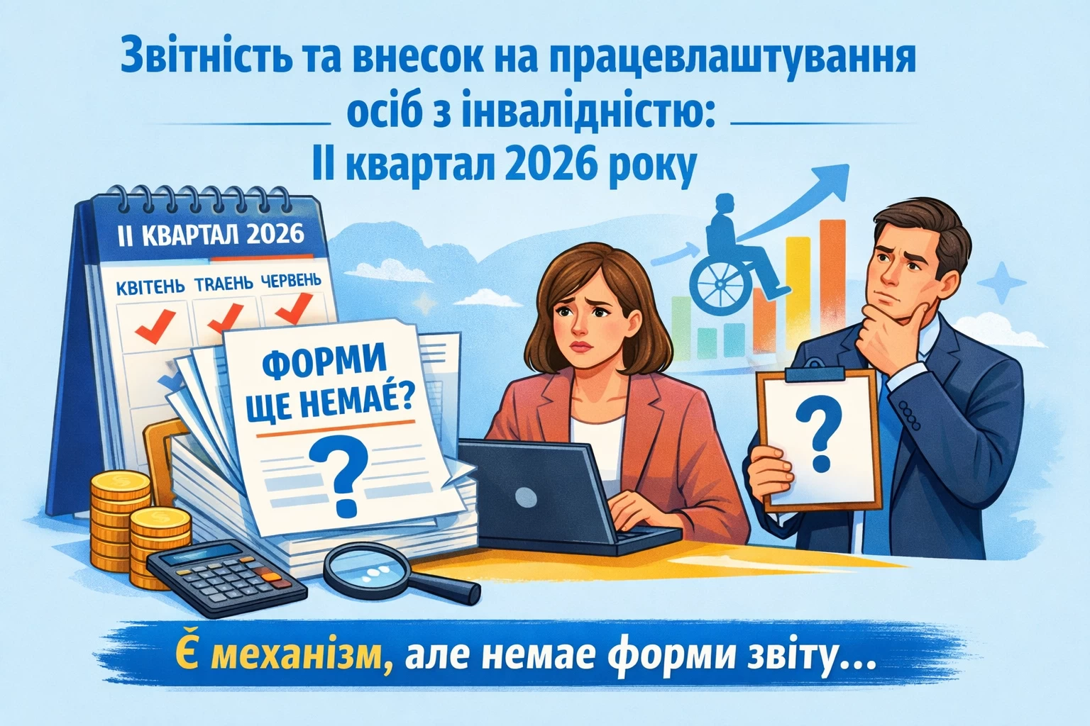 Закінчився ІІ квартал 2026 року – і знову постає практичне питання: як звітувати та сплачувати внесок на підтримку працевлаштування осіб з інвалідністю, якщо механізм запущено, а форма звіту – ні.