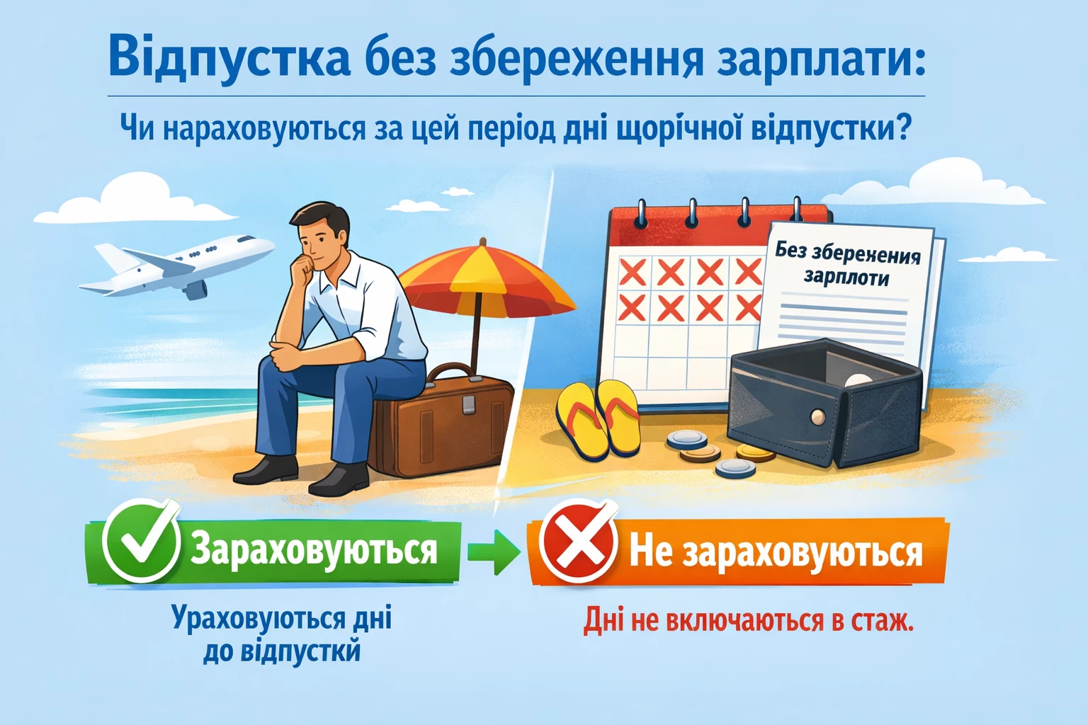 Відпустка без збереження зарплати: чи нараховуються за цей період дні щорічної відпустки
