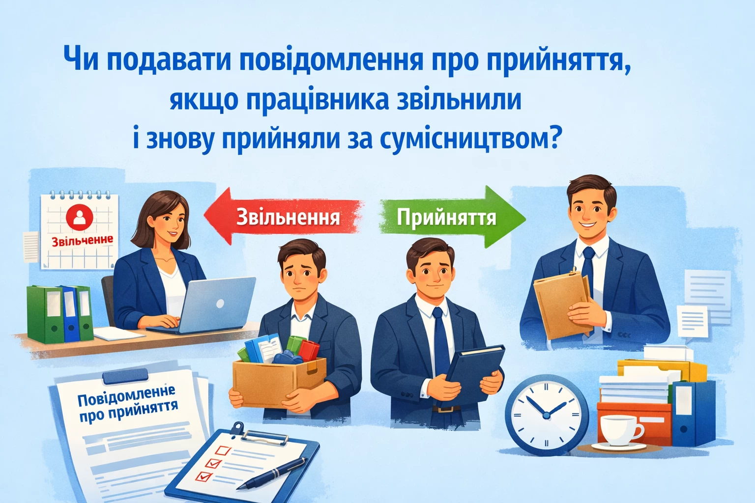 Чи подавати повідомлення про прийняття, якщо працівника звільнили і знову прийняли за сумісництвом?