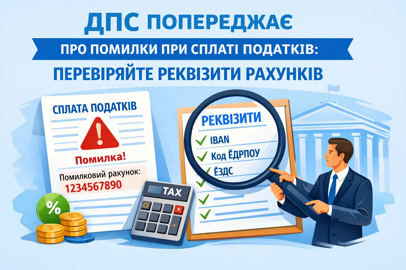 ДПС попереджає про помилки при сплаті податків: перевіряйте реквізити рахунків