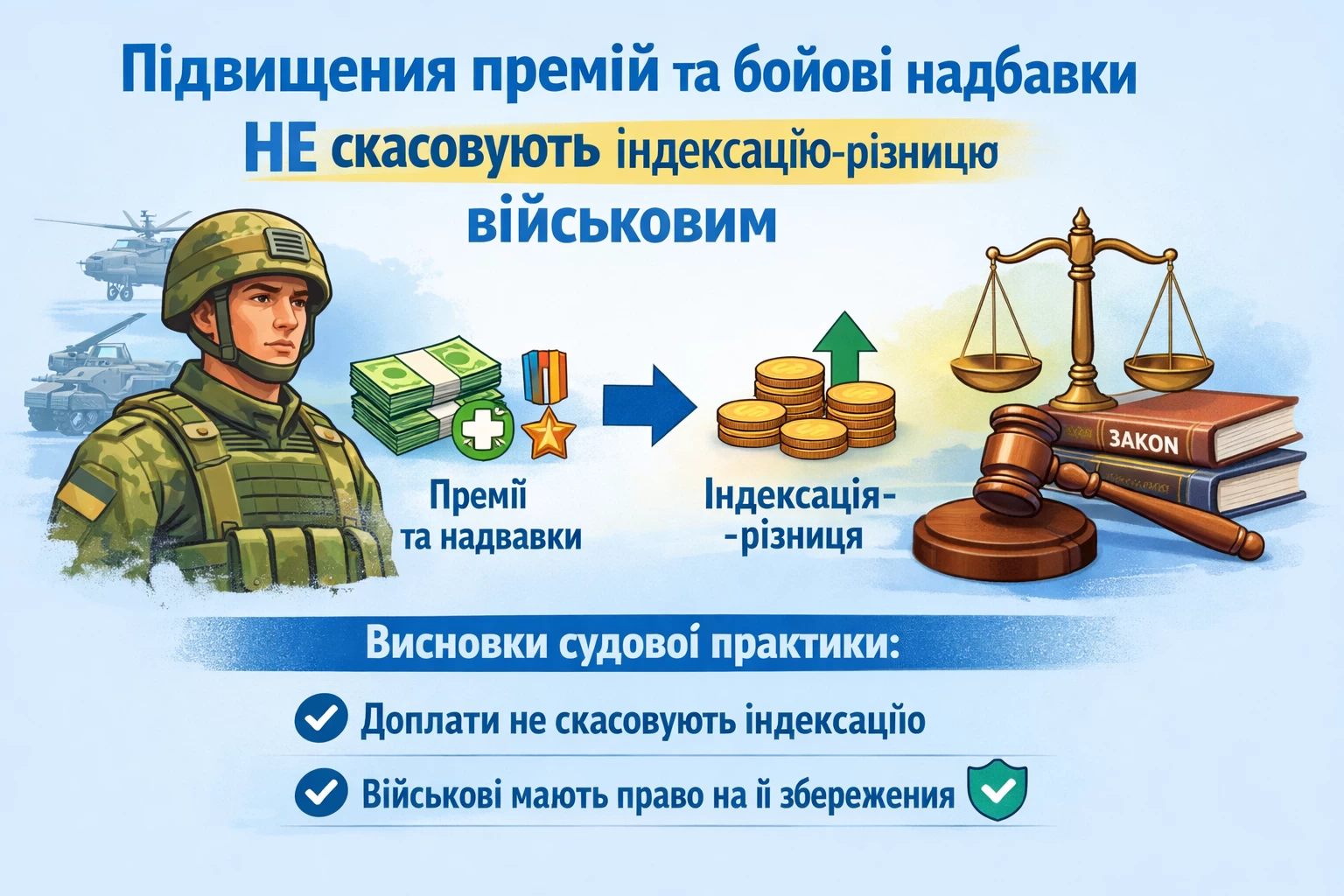 Підвищення премії та бойові надбавки не скасовують індексацію-різницю військовим: висновки судової практики