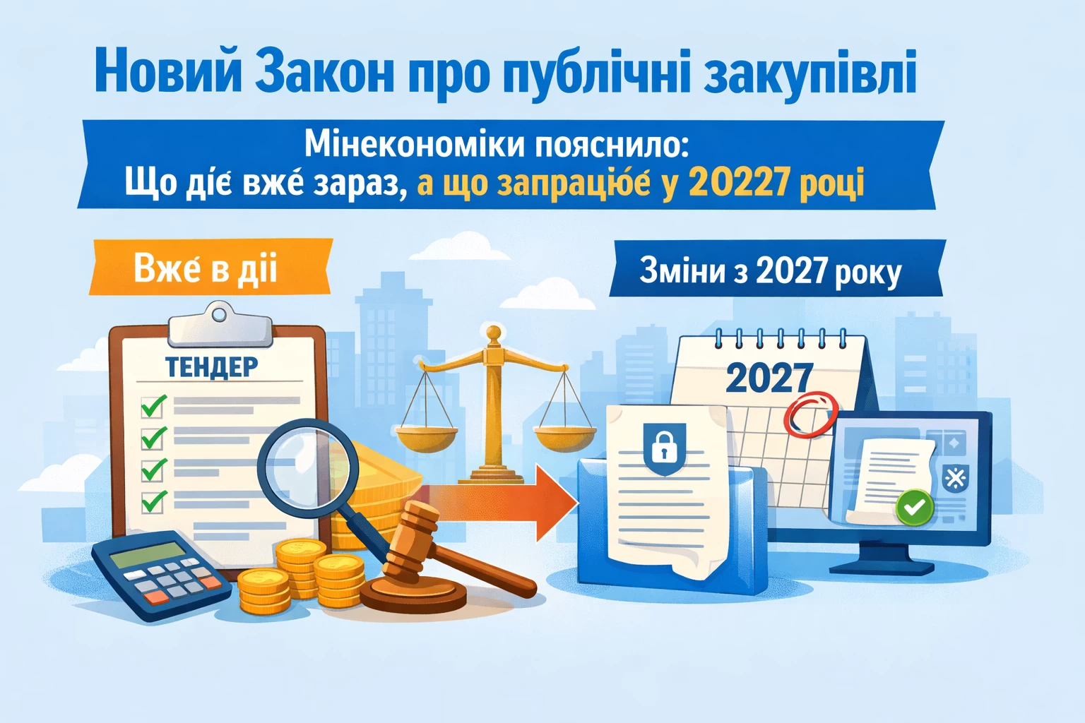Новий Закон про публічні закупівлі: Мінекономіки пояснило, що діє вже зараз, а що запрацює у 2027 році