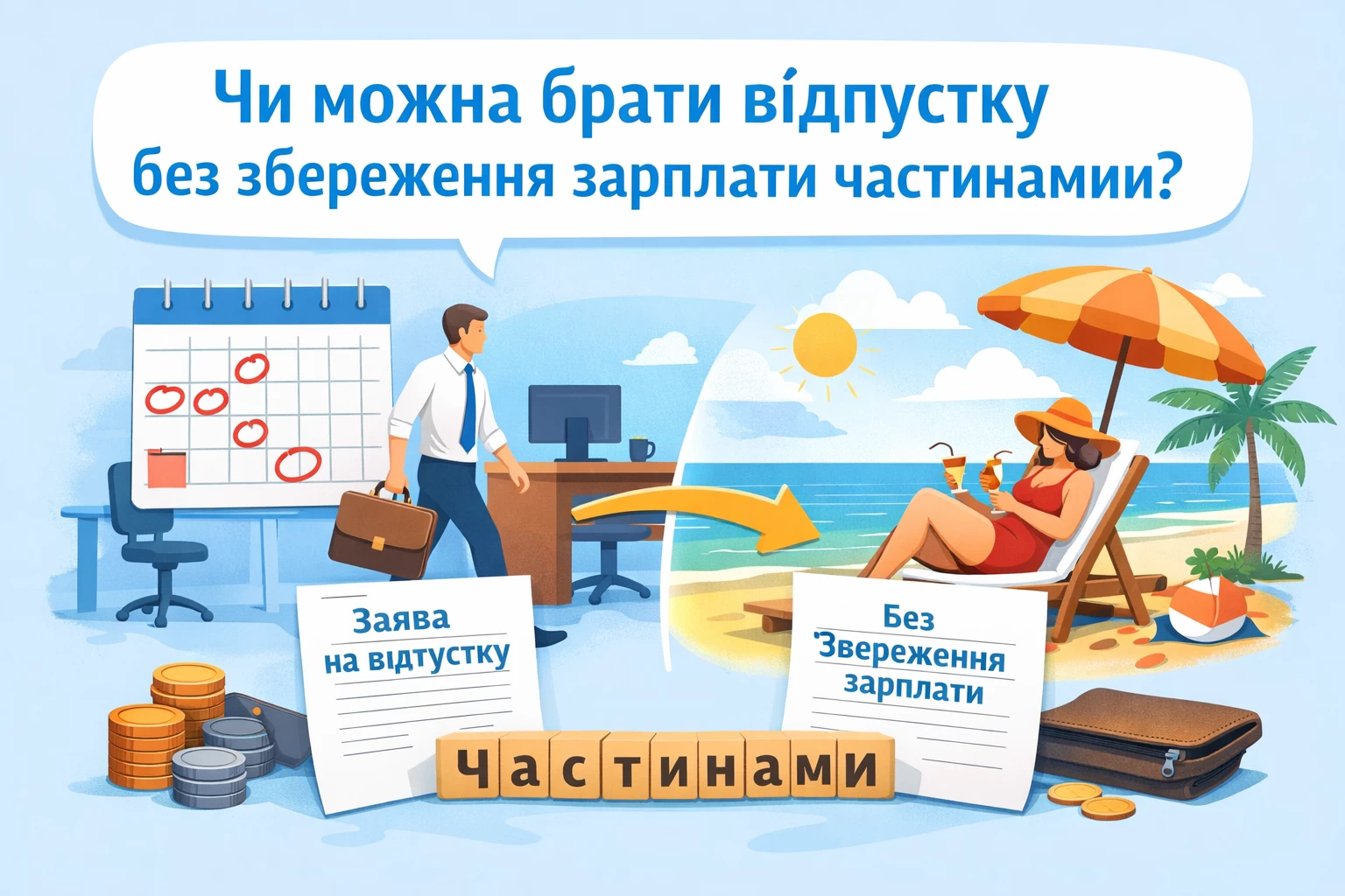 Чи можна брати відпустку без збереження зарплати частинами