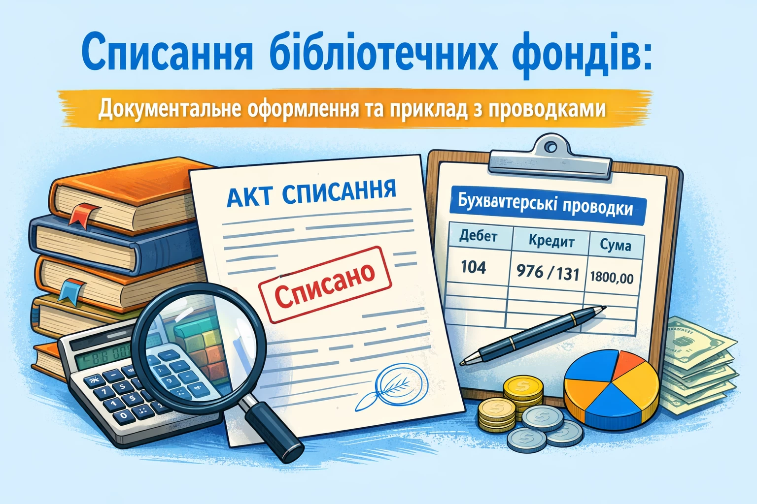 Списання бібліотечних фондів: документальне оформлення та приклад з проводками