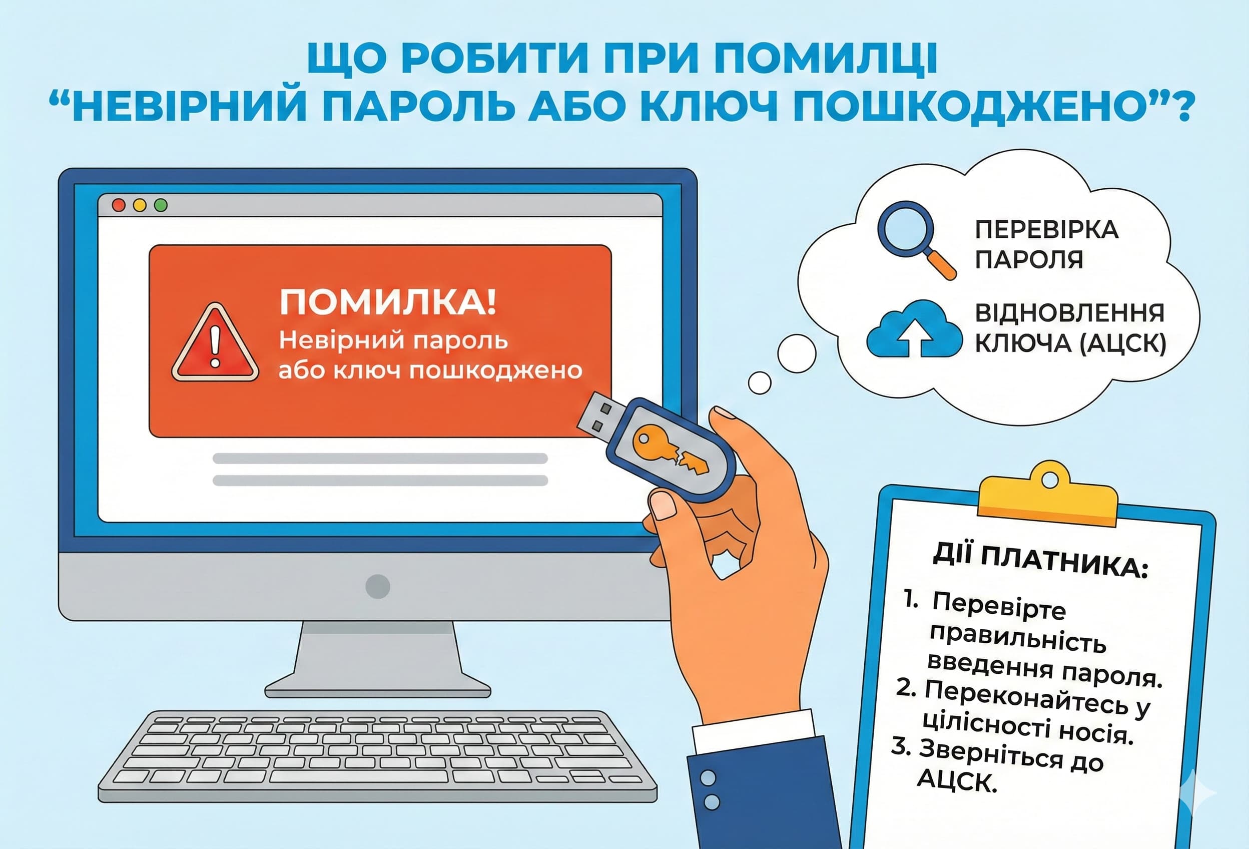 Що робити, якщо при підписанні документа виникає помилка «Невірний пароль або ключ пошкоджено»?